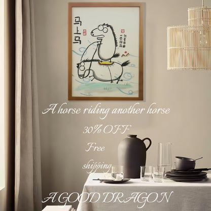 A horse riding another horse, Hand-painted by the master,  Include picture frame （free shipping by air）