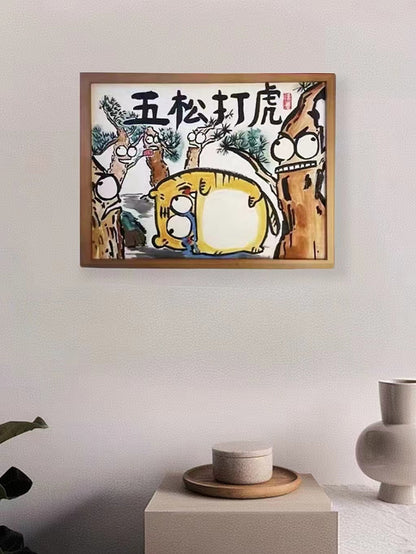 Wu Song Fighting Tiger(Five Pines Beating Tigers), Hand-painted by the master,  Include picture frame （free shipping by air）