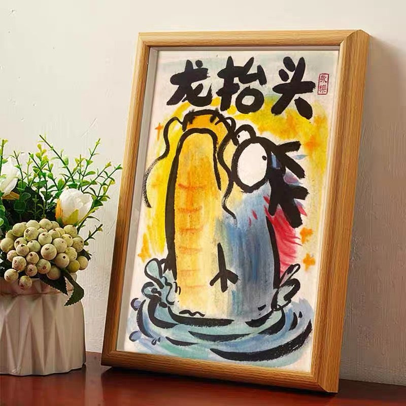 Dragon looking up, Hand-painted by the master,  Include picture frame （free shipping by air）