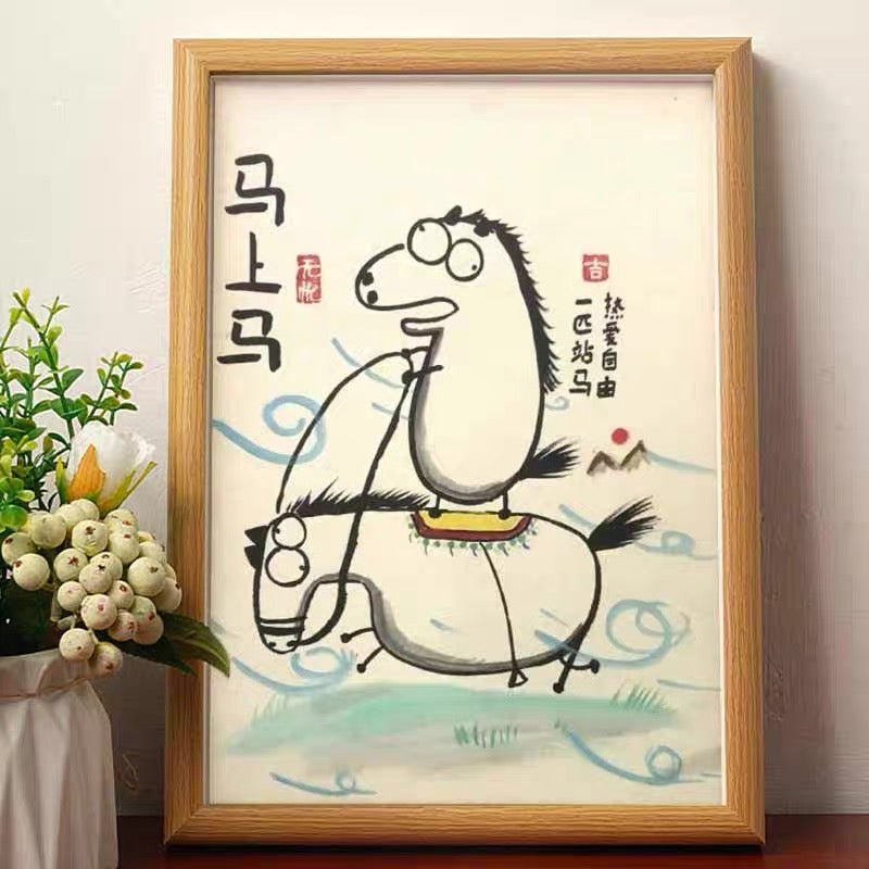 A horse riding another horse, Hand-painted by the master,  Include picture frame （free shipping by air）