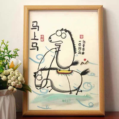 A horse riding another horse, Hand-painted by the master,  Include picture frame （free shipping by air）