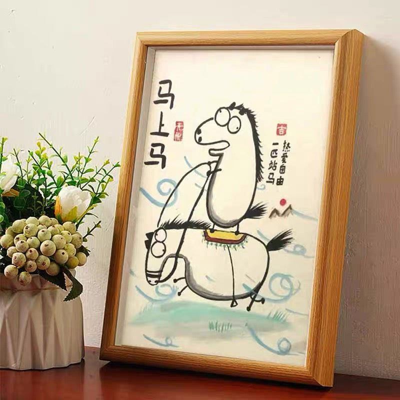 A horse riding another horse, Hand-painted by the master,  Include picture frame （free shipping by air）