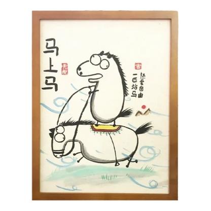 A horse riding another horse, Hand-painted by the master,  Include picture frame （free shipping by air）