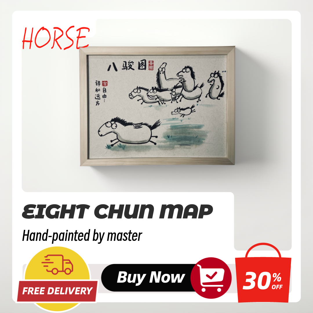 EIGHT CHUN MAP, Hand-painted by the master,  Include picture frame （free shipping by air）